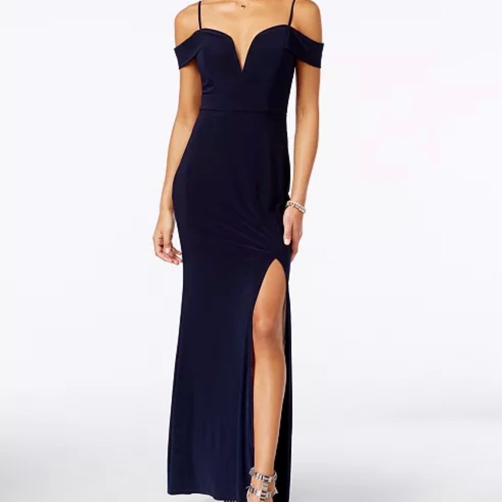 City Studio Blue Maxi Gown with Slit and Sweetheart Neckline